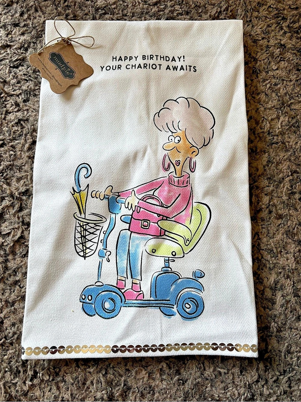 mudpie Birthday Chariot Awaits Kitchen Towel NWT